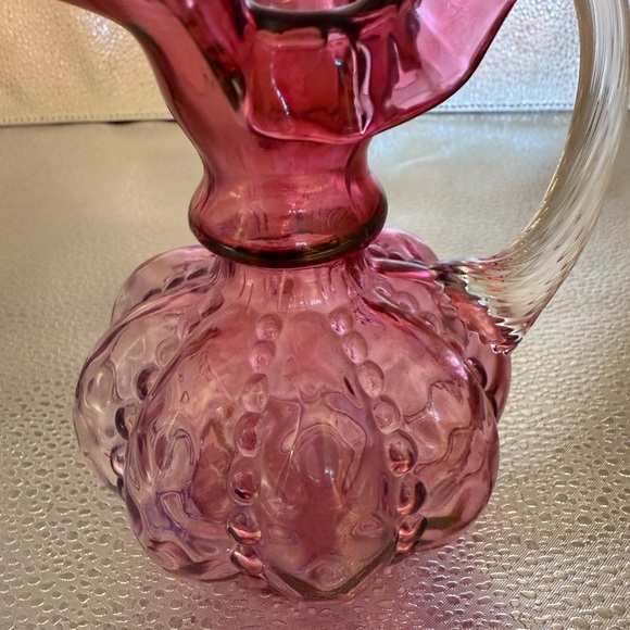 Fenton Cranberry Glass Pitcher with Ruffled Rim and dotted outside - Picture 4 of 11